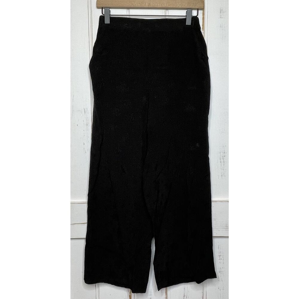 CP Shades Black Floral Brocade Elastic Waist Wide Leg Pockets Crop Pants S